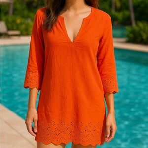 Miracle Suit X Talbots  Orange Swim Coverup V-Neck Eyelet Size Large